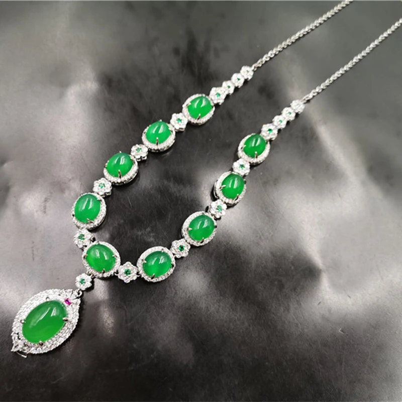 

Женское колье с инкрустацией из хризопраза, цепочка на ключицу из зеленого агата, серебряное ожерелье.