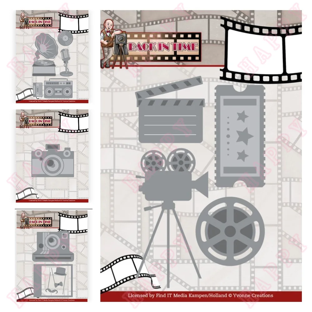 2022 Arrival New Movie Polaroid Camera Gramophone Cutting Dies Scrapbook Diary Paper Craft Template Diy Greeting Card Handmade