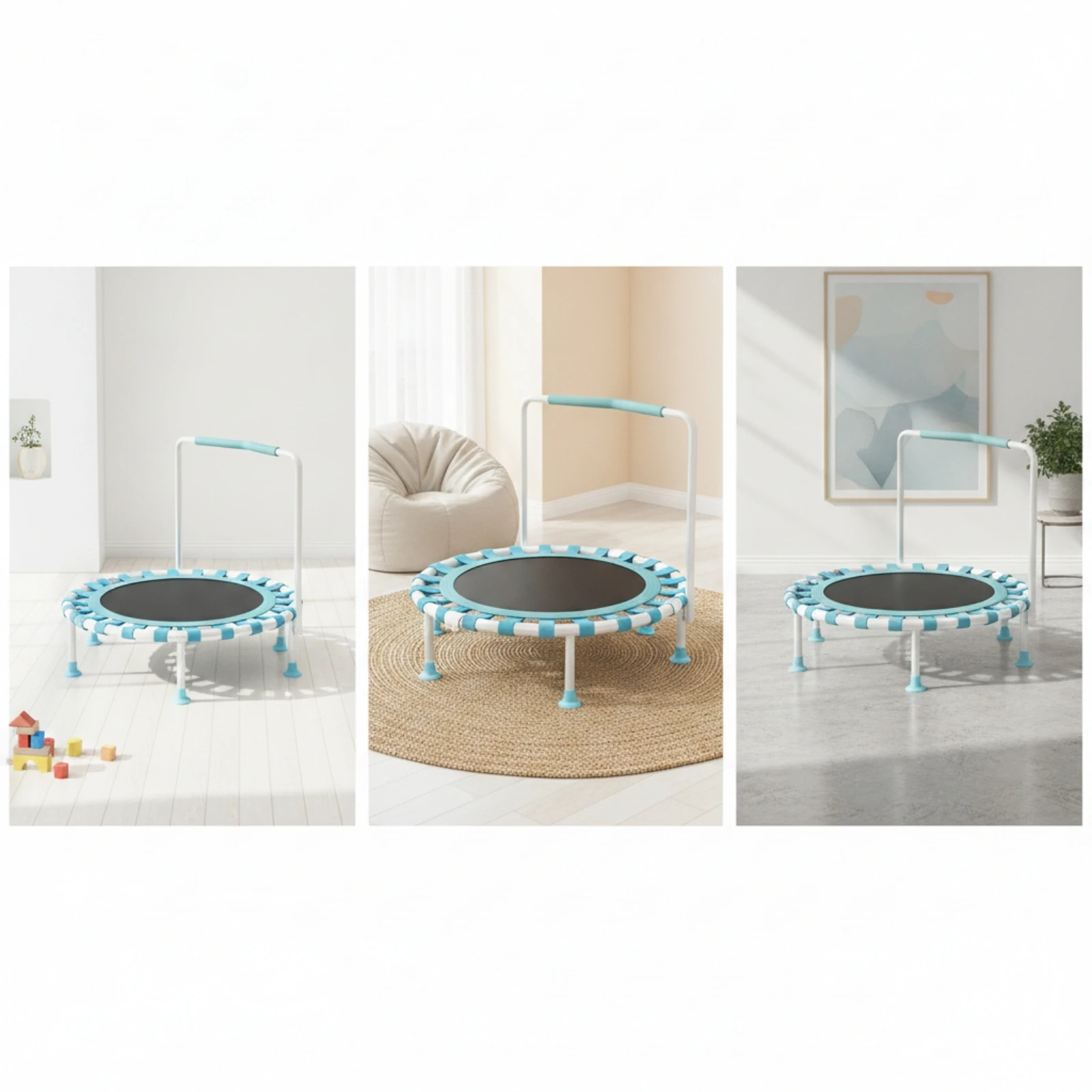 Trampolín para Niños con Barandilla, Mini Trampolín Estable con Barandilla, Rebotador Antideslizante para Espacios Pequeños, para Niños Pequeños, Sala de Juegos