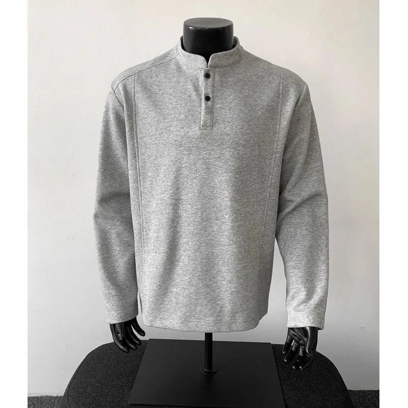 Autumn Winter Men's Long Sleeve Fleece Lined Hoodie Sweatshirt Heavyweight Henry Collar Thermal American Loose Fit Warm ...