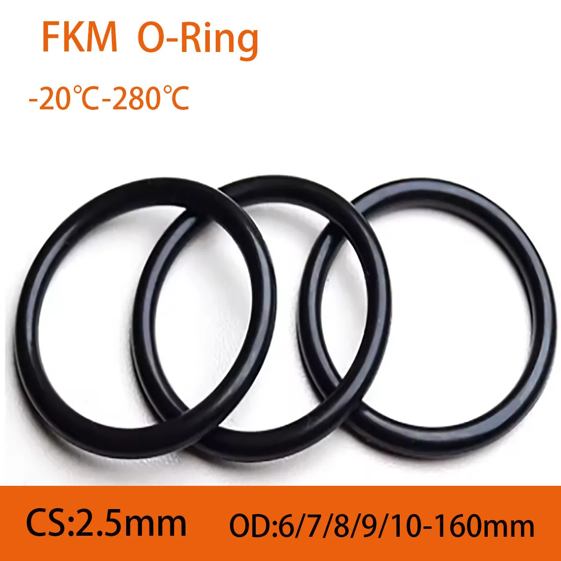 

CS 2.5mm Black EPDM Rubber O-Ring Seal OD 6/7/8/10/20-160mm Sealing Gasket Insulation & Alkali / Acid Resistant