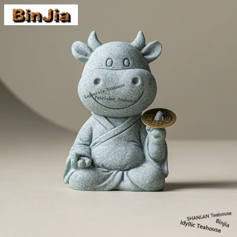 

Зеленый песчаник, милый фигурка-животное в виде коровы, для чайной церемонии, креативная скульптура, игрушка, статуэтка, украшение, аксессуар, высокое качество изготовления