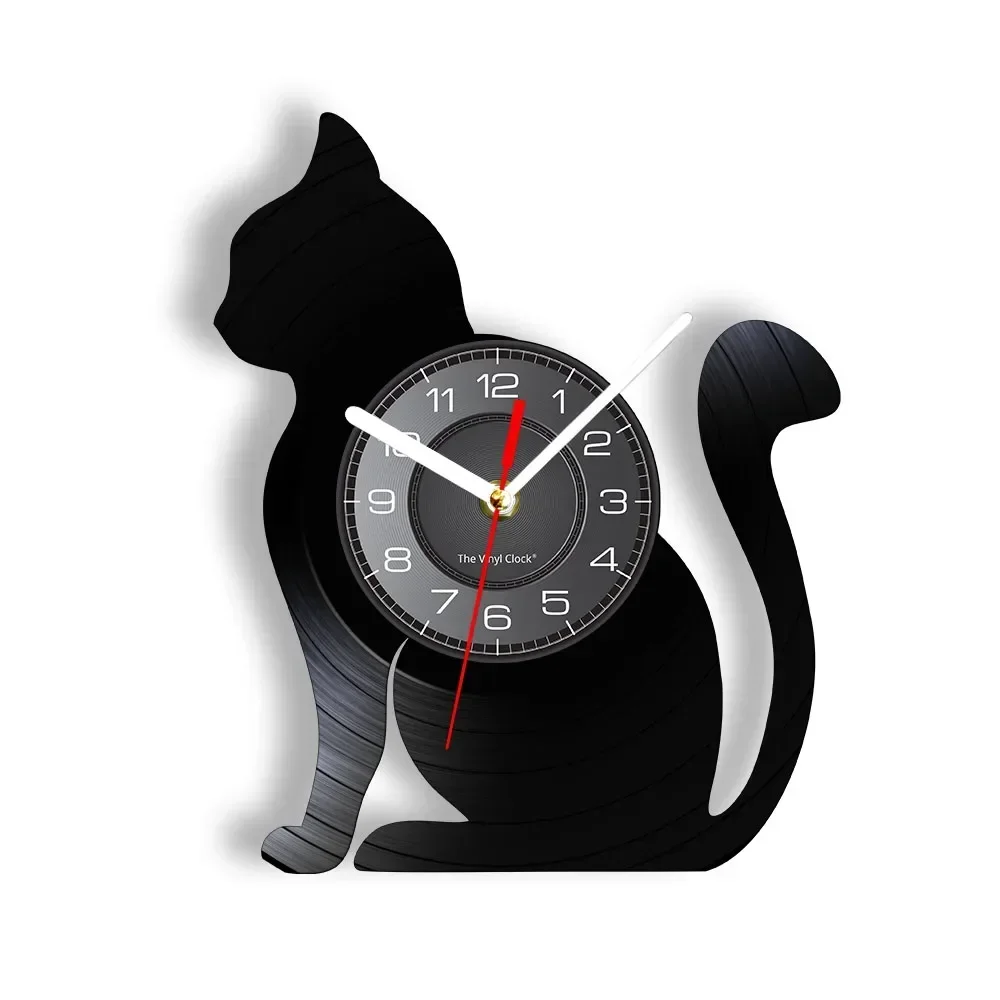 Sitting Cat Silhouette Wall Clock Cat Vinyl Record Clock Unique Cat Gift for Lovers Pussycat Home Decor Vinyl Record Art