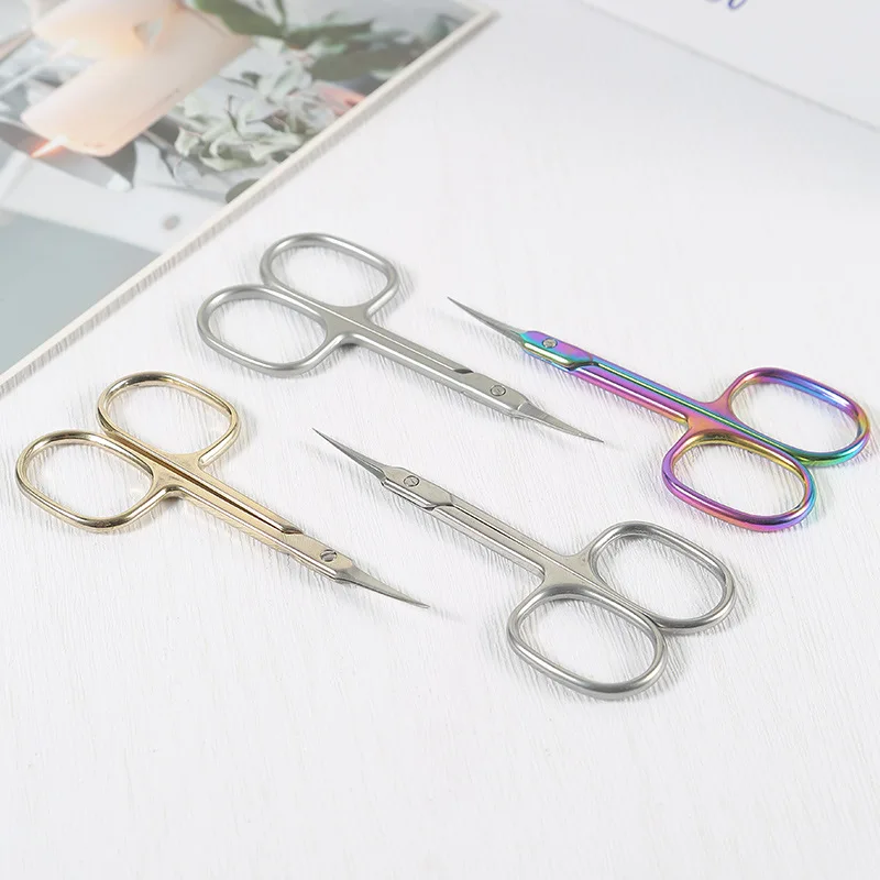 Cuticle Scissors Manicure Pedicure Nails Tools Gold Silver Rainbow Nail Scissors for Fingernail Toenail Eyebrow Eyelash Dry Skin