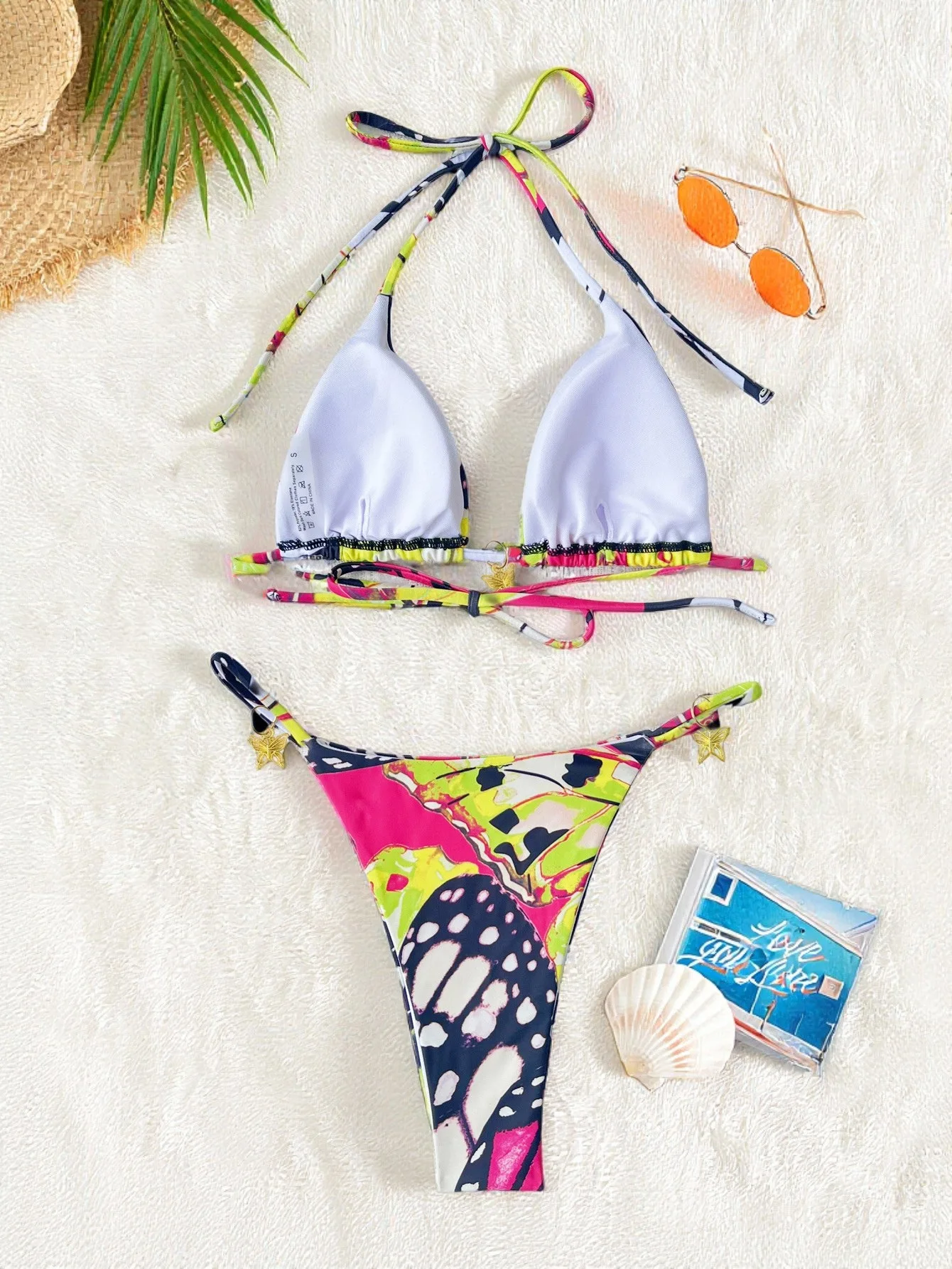 Sexy borboleta impressão halter bikinis define duas peças biquini tanga maiô banho biquini conjunto de biquíni tankini beachwear