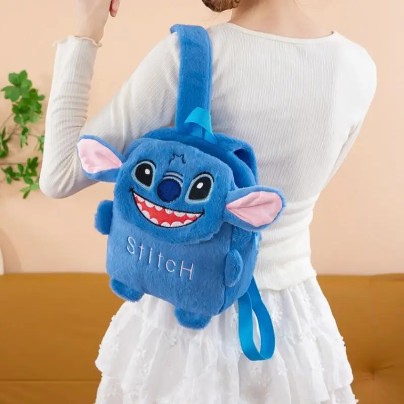 Disney Lilo&stitch Plush Vertical Ears Zipper Large Capacity Portable Backpack Student Backpack Shoulder Bag Christmas Boy Gift