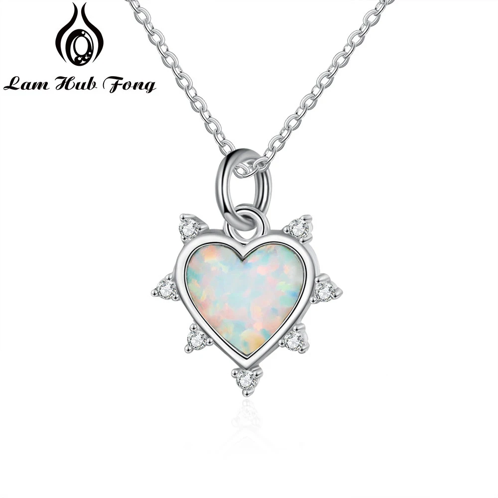 Classic Opal Necklaces for Women Love Heart Silver Color Pendant Necklace with Zircon Jewelry (Lam Hub Fong)