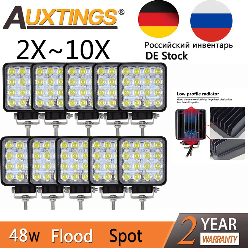 Auxtings 2~10X Barra Luminosa LED Impermeabile 48W per Lavoro, Faretto/Proiettore, Impermeabile per Fuoristrada, Camion, Auto, Luce da Lavoro LED 12V 24V EU