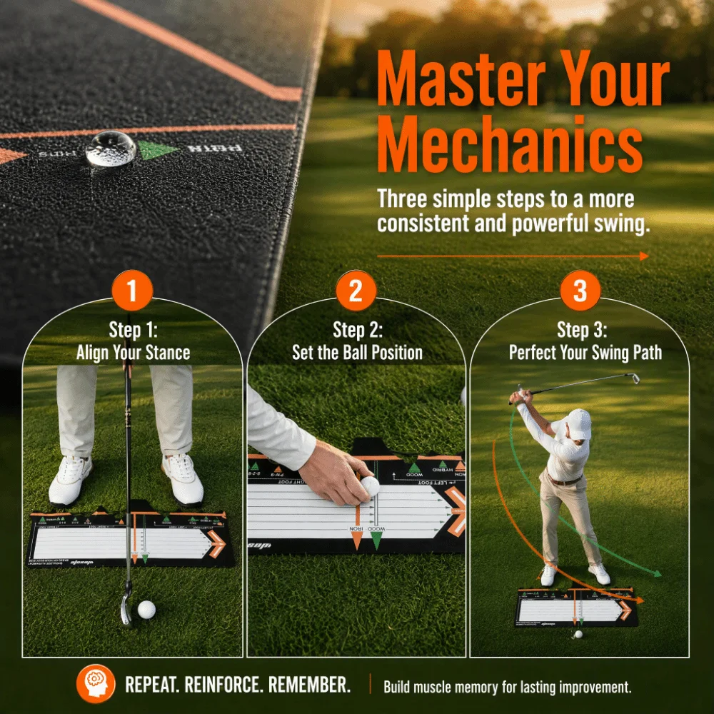 Diatom Mud Surface Golf Training Mat Black‑white Main Body Orange Green Accents Golf Practice Pad Printed Position Markings