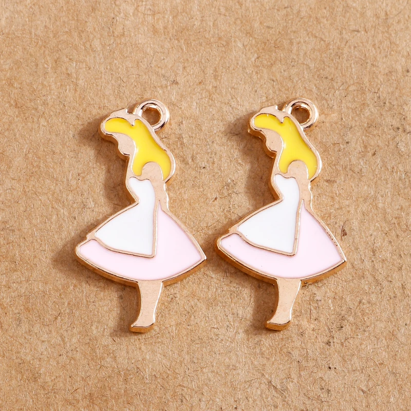 10pcs Cute Enamel Princess Girls Charms Pendants for Jewelry Making Necklace Earrings Bracelet DIY Accessories Supplies