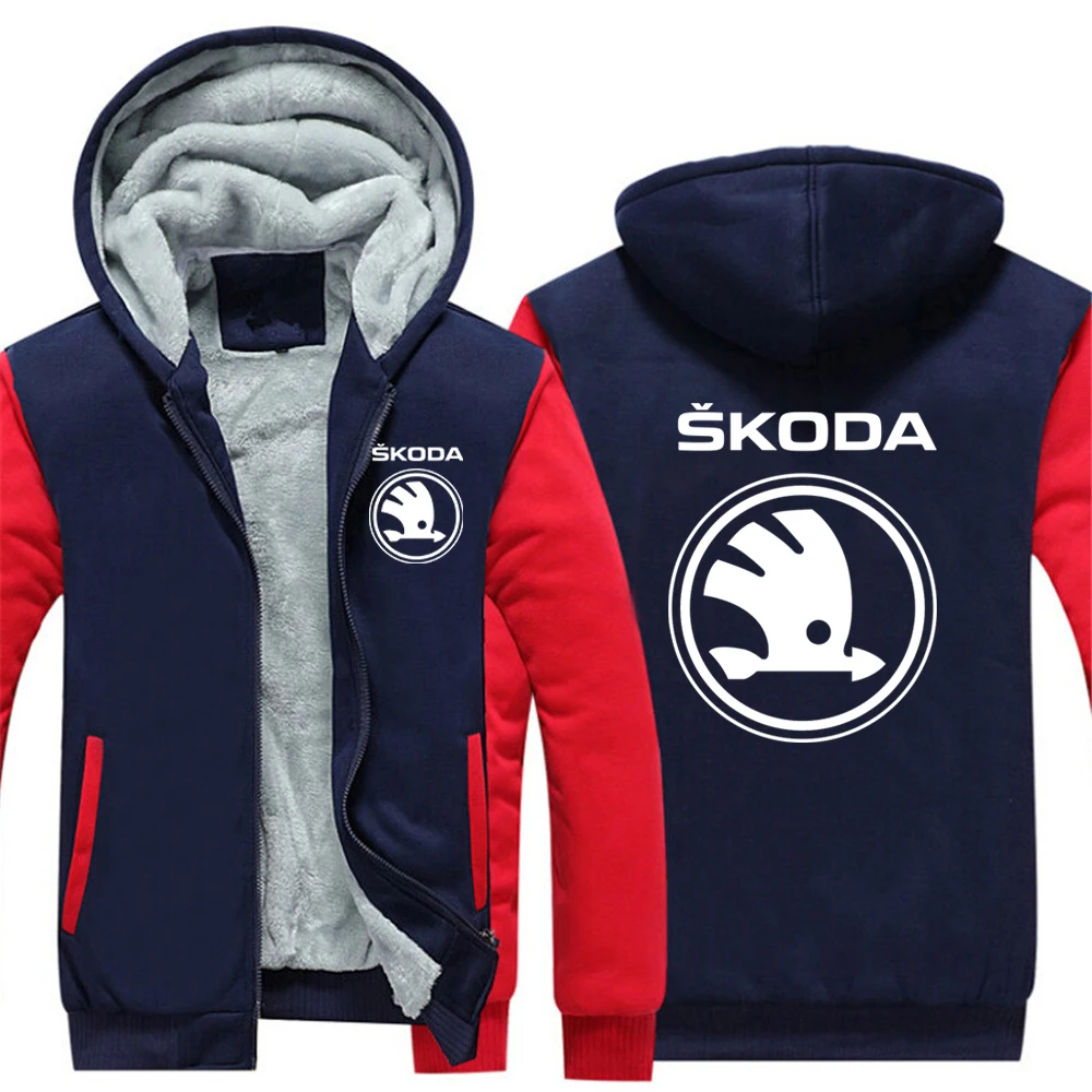 Jaqueta de carro Skoda masculina com zíper, streetwear Harajuku grosso, roupas estampadas, casacos casuais, inverno, novo designer, 2023