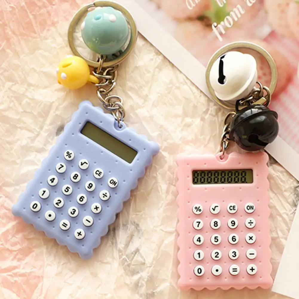 Keychain Design Cute Cartoon Biscuit Shape Keychain Calculator with 8 Digits Lcd Display Durable Mini Portable for On-the-go