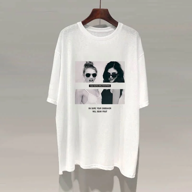 

Женские футболки в стиле хип-хоп с круглым вырезом и принтом, готические топы, повседневная одежда большого размера в корейском стиле с короткими рукавами, эстетичная одежда большого размера