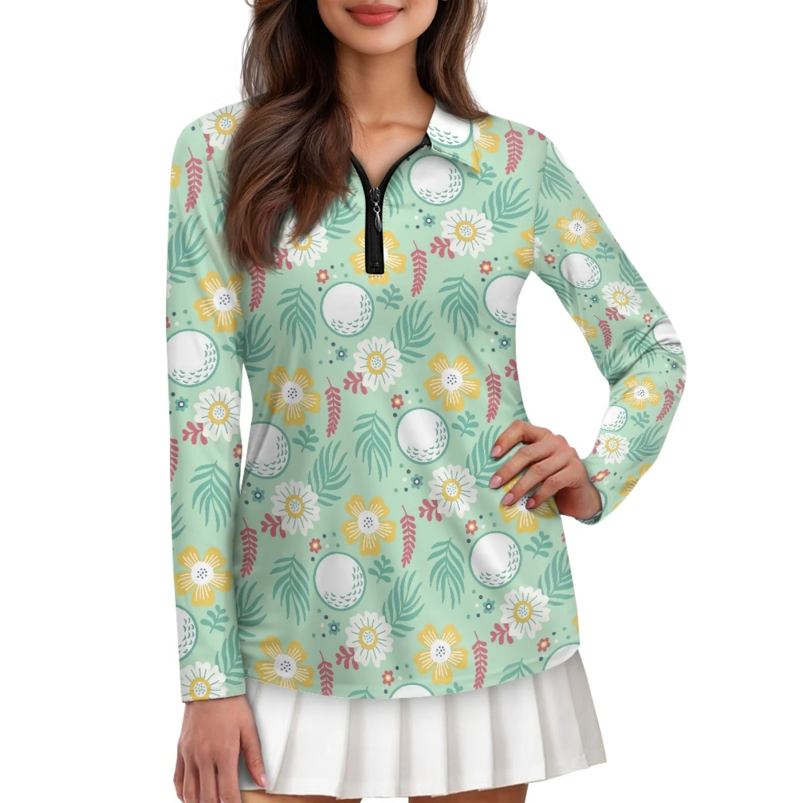 PENSTROLL Floral Golf Womens Athletic Fit Athletic Activewear Soft Ladies Golf Polo Shirts for Winter