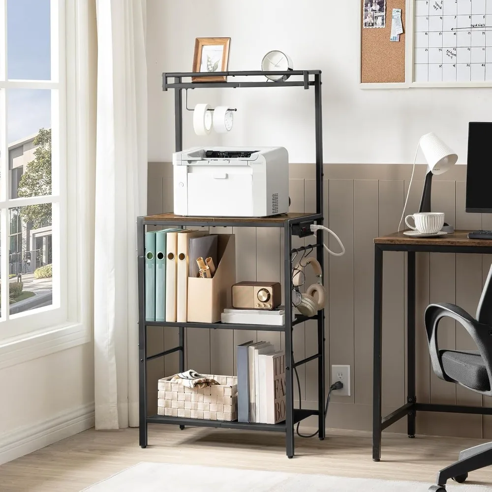 رف تخزين لخبازات التخزين مع حامل ورق مدمج وحامل ميكروويف ومخرج طاقة ومحطة بار قهوة ذات 6 خطافات #3