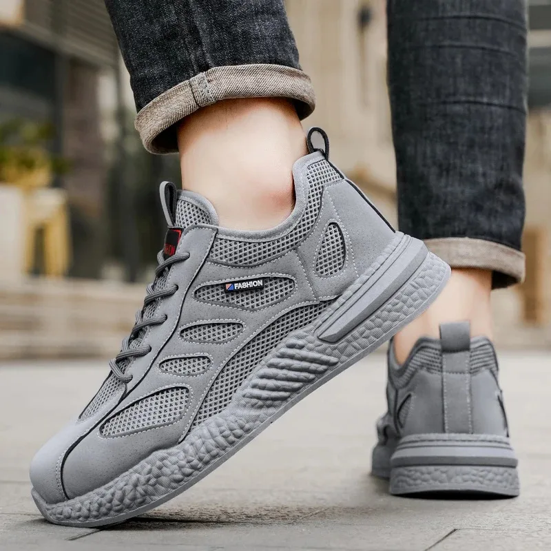 أحذية عمل صيفية مع حماية، أحذية أمان خفيفة الوزن وقابلة للتنفس، كاب قدم فولاذي، أحذية عمل للرجال، أحذية شبكية للبناء