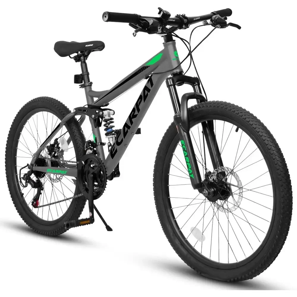 

Full Suspension 21-Speed Mountain Bike with Gear Indicator, Carbon Steel Frame, Disc Brakes - Unisex Adult Trail Riding