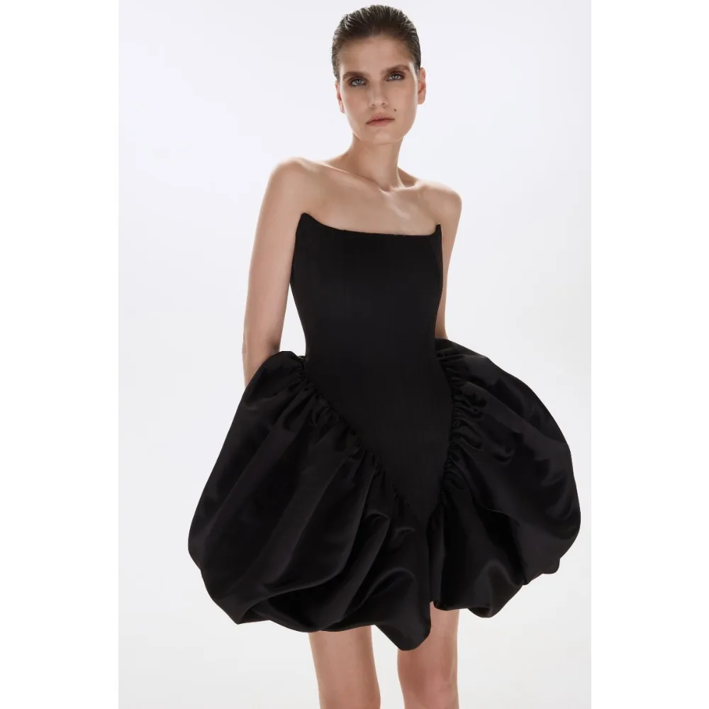 

Customized Satin Puffy Mini Dress Black Cocktail Party Dresses 2026 Women's A Line Short Evening Dress Elegant Prom Growns