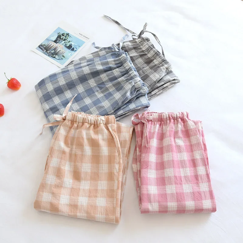 Sleeping Pants Washed Cotton Couple Pajama Pants Cotton Large Checkered Women Home Pants Loose Simple Casual Pajama Pants