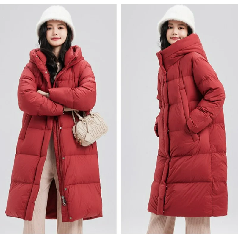 Hooded Down Jacket Women Winter Mid-length Pink 2025 Super Good-looking Thick Large Size Fashion Coats Ladies White Duck Light