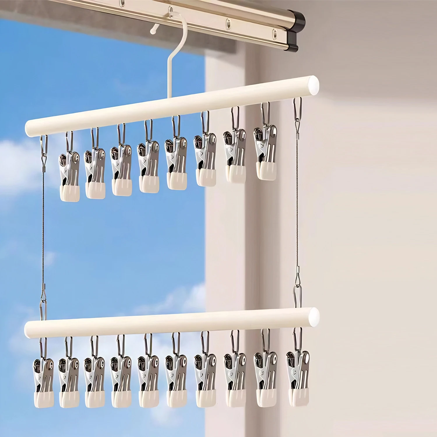 

16 Clip Stainless Steel Sock Rack Clothes Rack Multifunctional Household Underwear Drying Rack Balcony Storage Racks