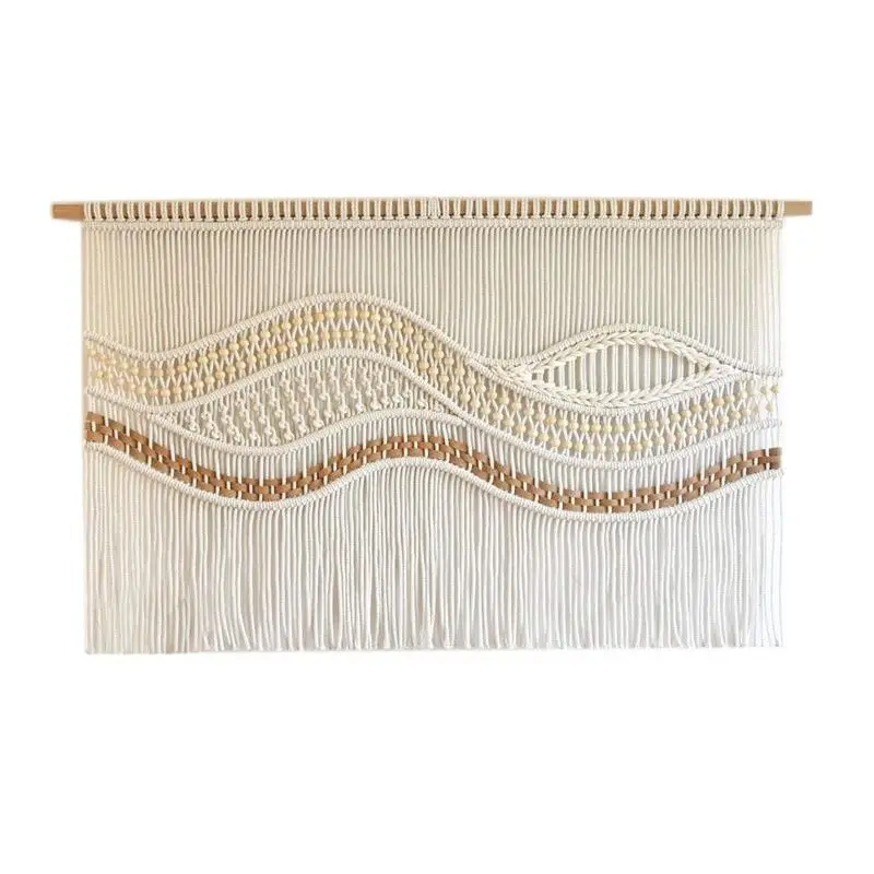Handwoven Japanese Style Living Room Sofa Wall Hanging Decorations Wood Bead Wave Tapestry Nordic Minimalist Style Artwork