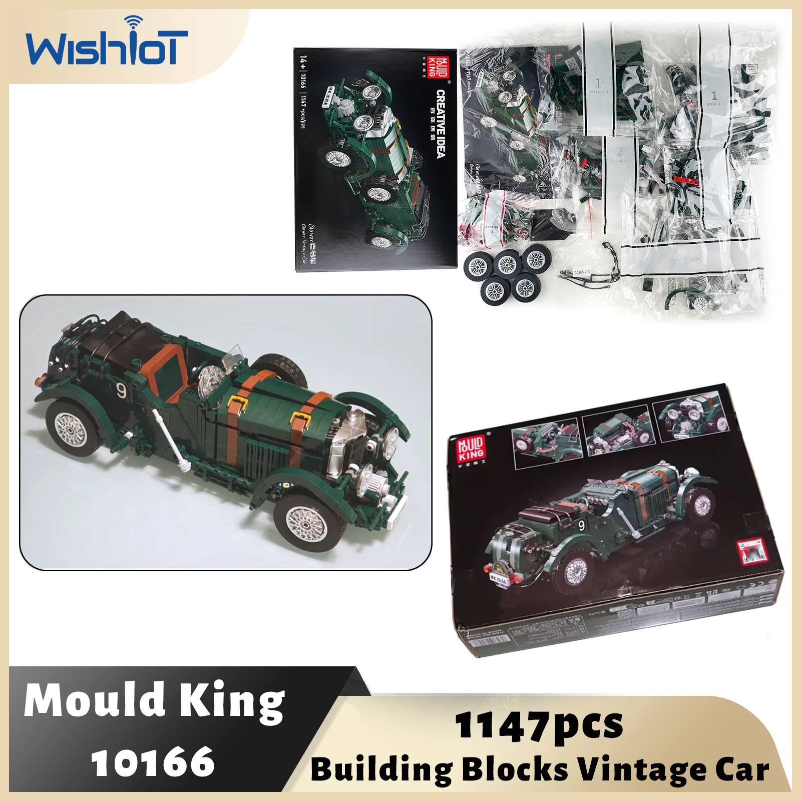 1147pcs-stampo-re-10166-verde-retro-vintage-auto-building-blocks-classico-ventilatore-modello-di-auto-d'epoca-assemblaggio-giocattolo-per-bambini-adulti-regalo