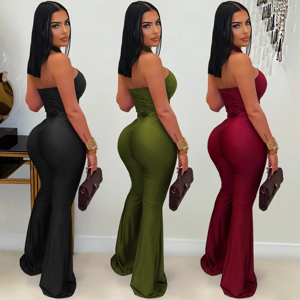 Women's Jumpsuit Sexy High Quality Slim Fit Halter Romper for Woman Birthday Party Club One Pieces Long Pants Overalls Elegaht