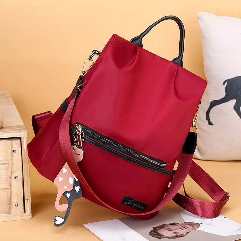 Mochila diaria de poliéster para mujer, colgante de PU de gato de gran capacidad, mochila de tela Oxford, prevención de arañazos, agua antisalpicaduras