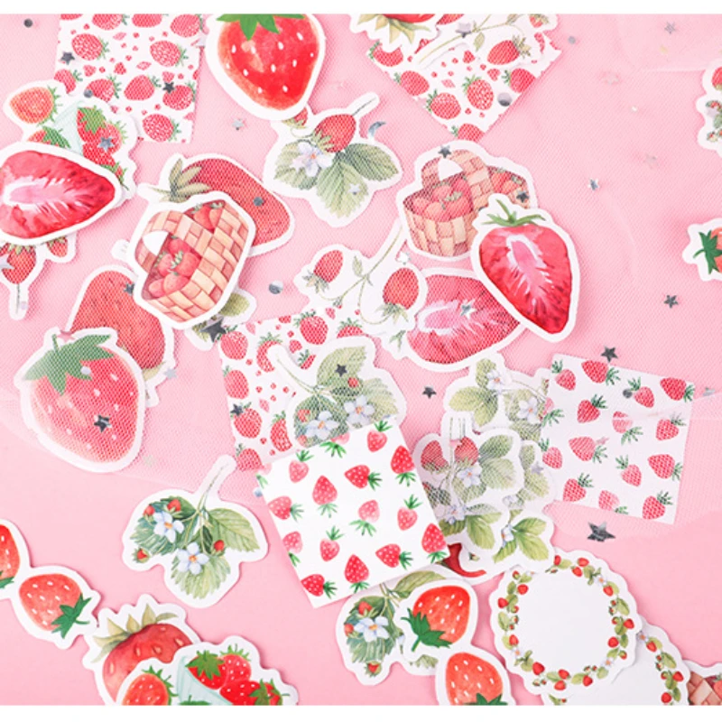 45pcs/box Cute Strawberry Stickers Leisurely Fresh Fruit Diary DIY Decorative Sealing Paper Stickers