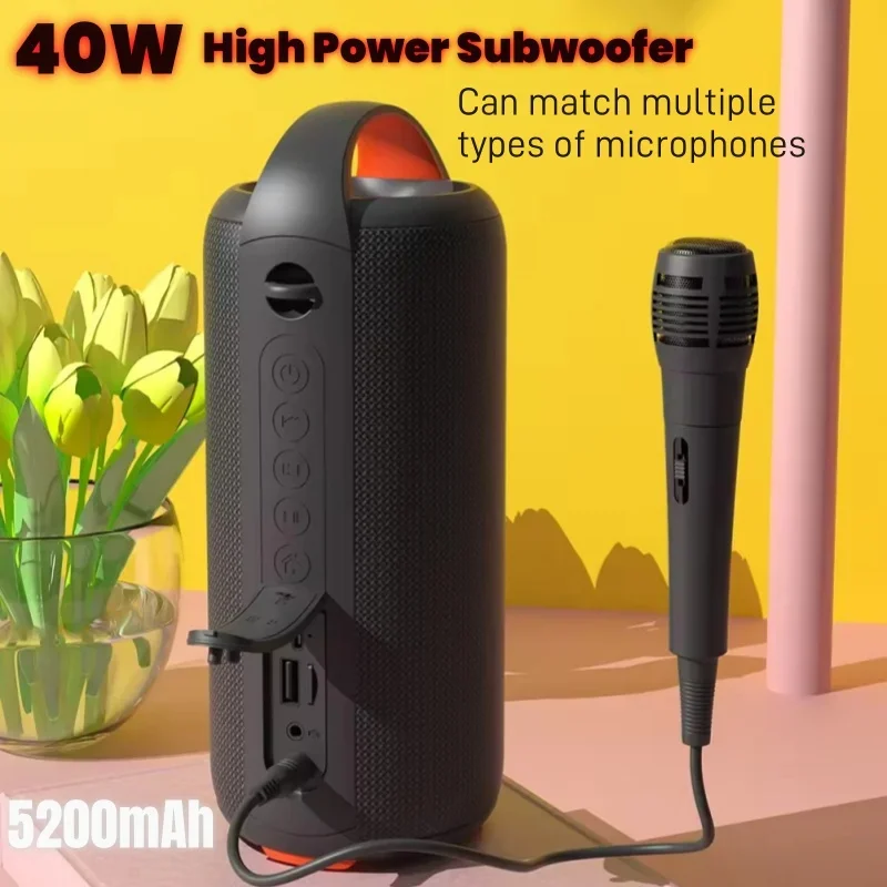 

Outdoor 40W Powerful Karaoke Sound Column Portable Audience Bluetooth Speaker Waterproof Camping Sound Box Heavy Bass Subwoofer