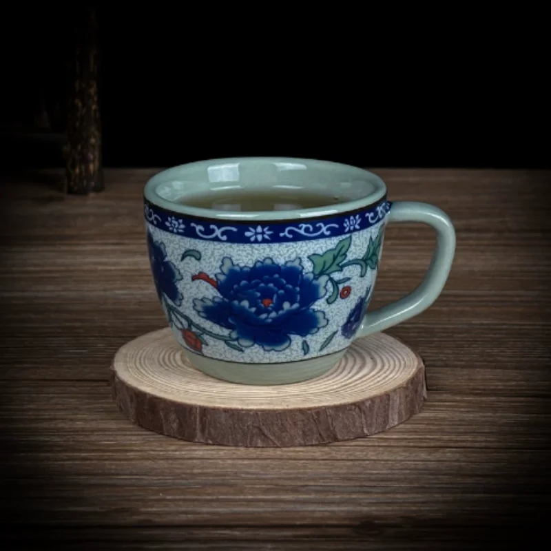 1PC Classical Blue and White Porcelain Tea Cup with Handle - Chinese Style Ceramic Mug, Kung Fu Tea Set Accessory