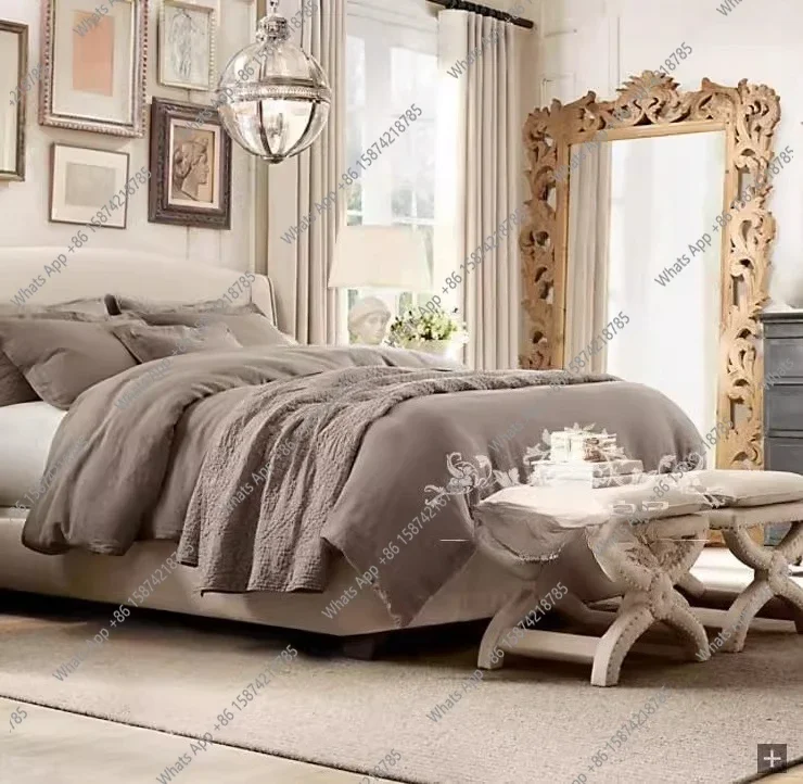 C69 American Country Solid Wood Carving Flower Dressing Floor Mirror French Retro Old Fitting Mirror