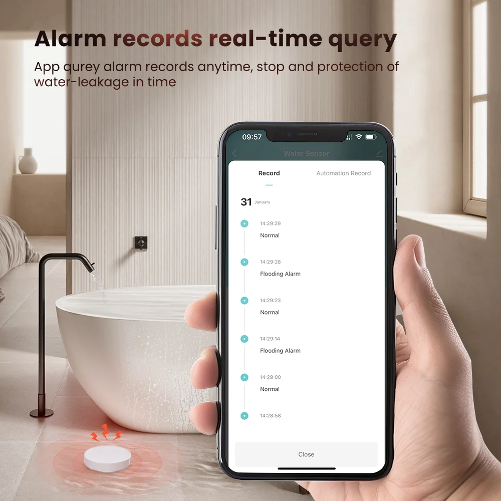 Avatto Tuya Zigbee Slimme Waterlekdetector Alarmdetectiesensor, App-Melding Waarschuwingen Overflow Beveiligingsalarmsysteem