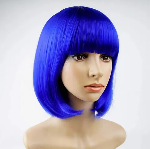 Synthetic Hair Blue Bob Wig with Bangs 12 Inch Royal Blue Wig Short for Women Short Wigs and Halloween Cosplay