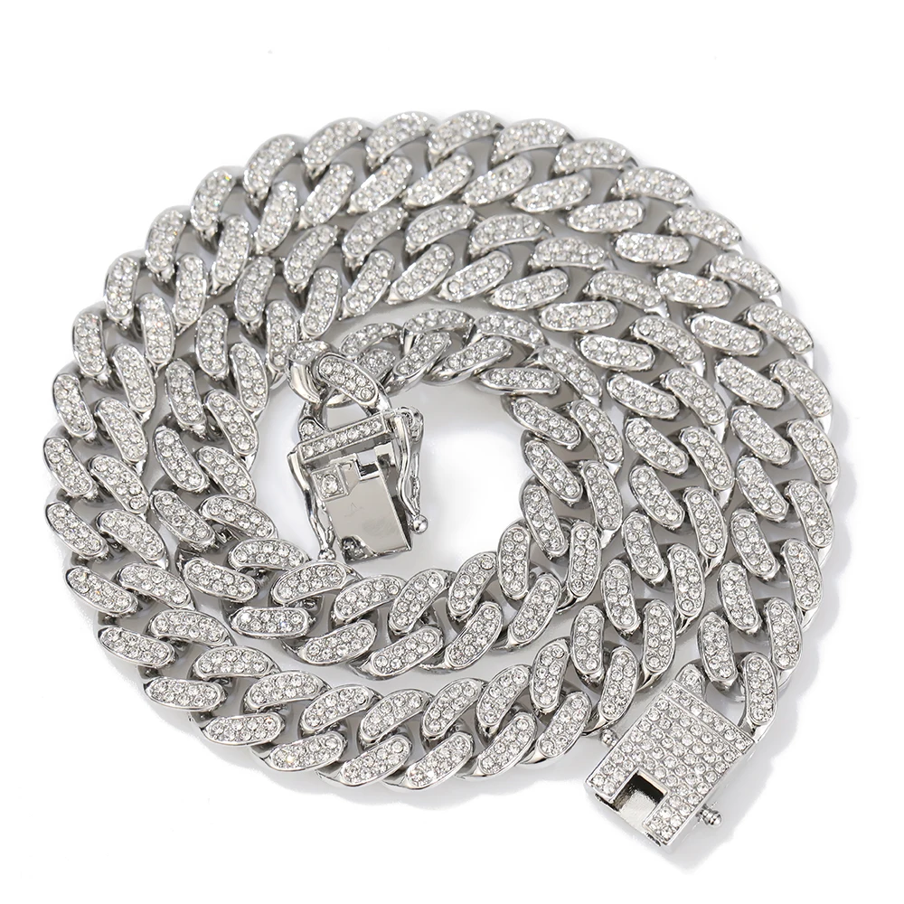 

Цепочка/браслет в стиле кубинского плетения 13 мм, различные длины, модные украшения в стиле хип-хоп, покрытие из белого золота/золота, подарок для мужчин и женщин