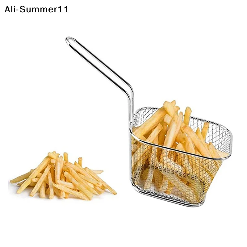 【Wy】【1Y】1Pc Stainless Steel Mini Square Frying Basket French Fries Frying Basket Kitchen Oil Separated Tool 9.8*4.1*2.5 inch