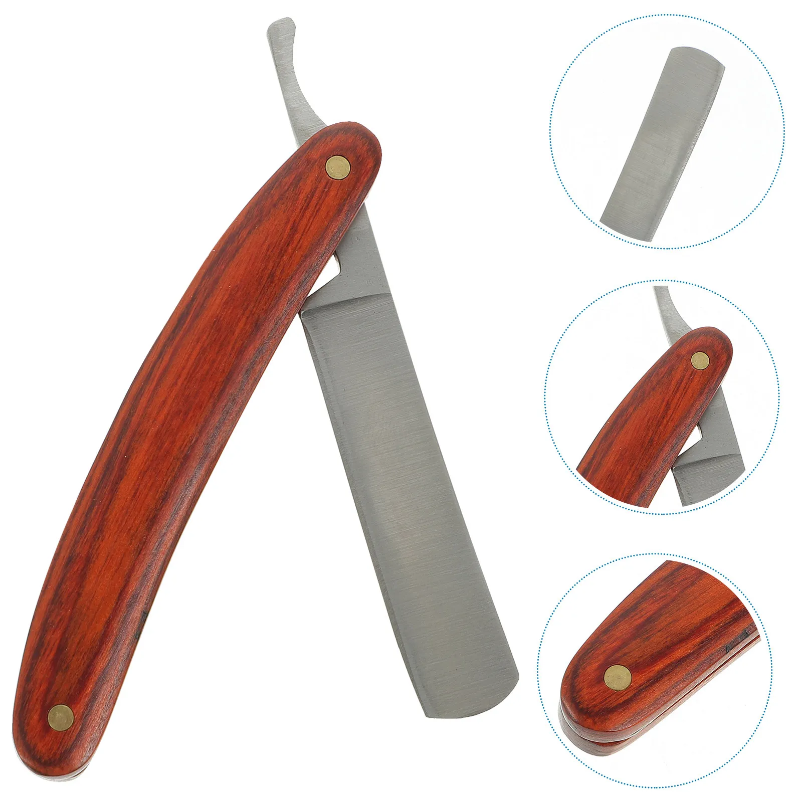 

Wood Handle Straight Barber Razor Manual Beard Shaving Tool Foldable Lightweight Stainless Steel Razor for Men Salon Travel Use