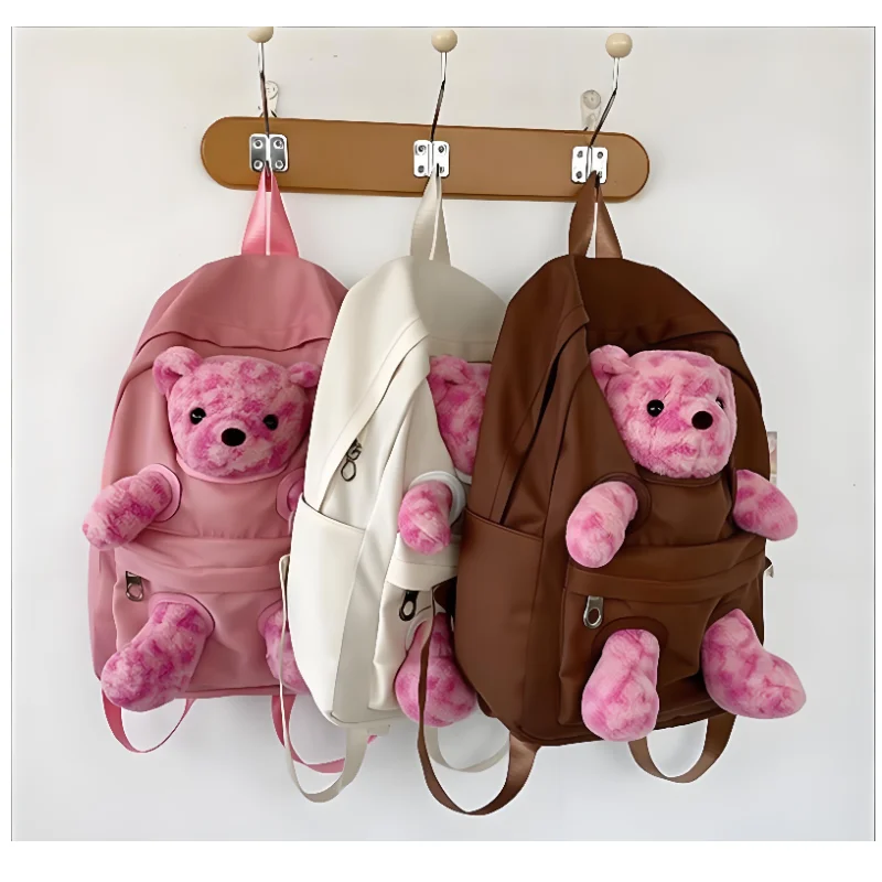 

Kawaii Backpack Cute Pink Bear Niche Design, Durable Large Capacity Lightweight Bookbag for School Students Daily Travel Casual
