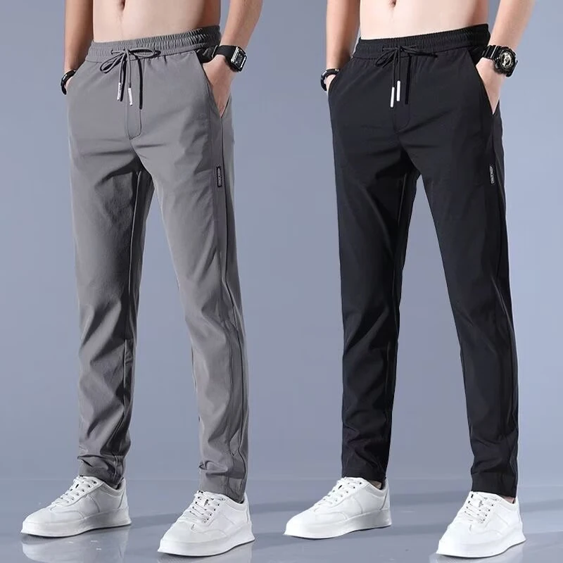 High-stretch casual pants men\'s summer thin straight tube loose-fitting work small feet quick-dry athletic pants