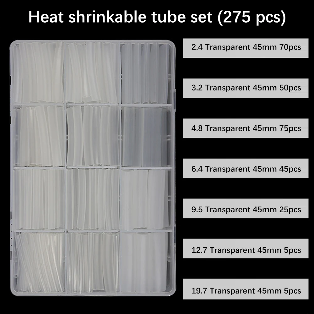 275pcs 3:1 Thermoresistant Tube Heat Shrink Wrapping Kit Assorted Wire Cable Sulation Sleeving 3:1 Heat Shrink Tubing