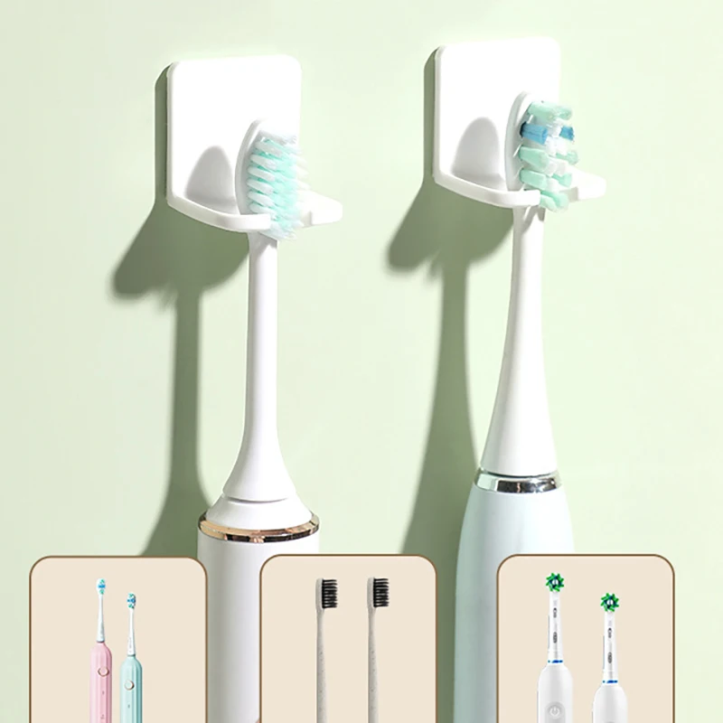 Estante de almacenamiento de cepillos de dientes para baño sin perforaciones, estante para cepillos de dientes eléctrico montado en la pared a prueba de polvo, 4 Uds.