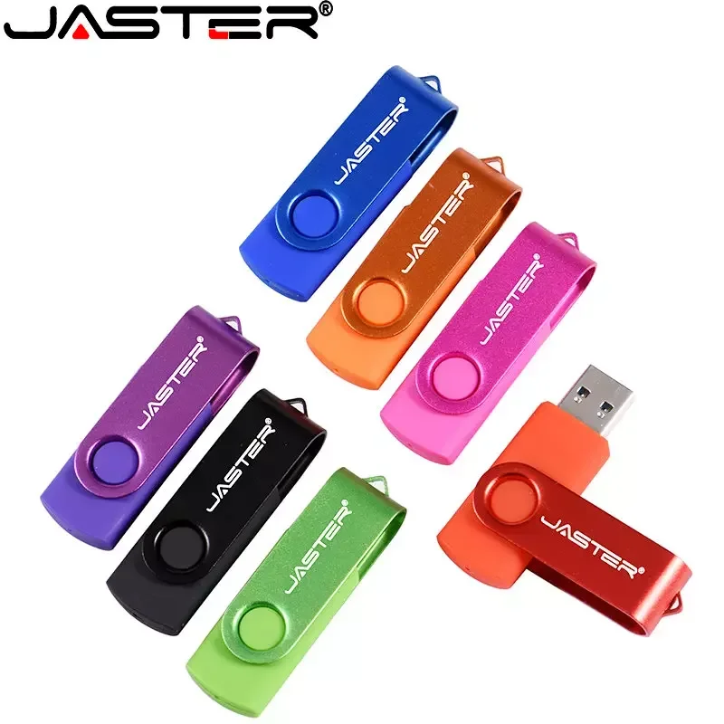 

JASTER Metal Rotatable USB Flash Drive 128GB Free Key Chain Pen Drive 64GB 100% Real Capacity Memory Stick 32GB Business Gift