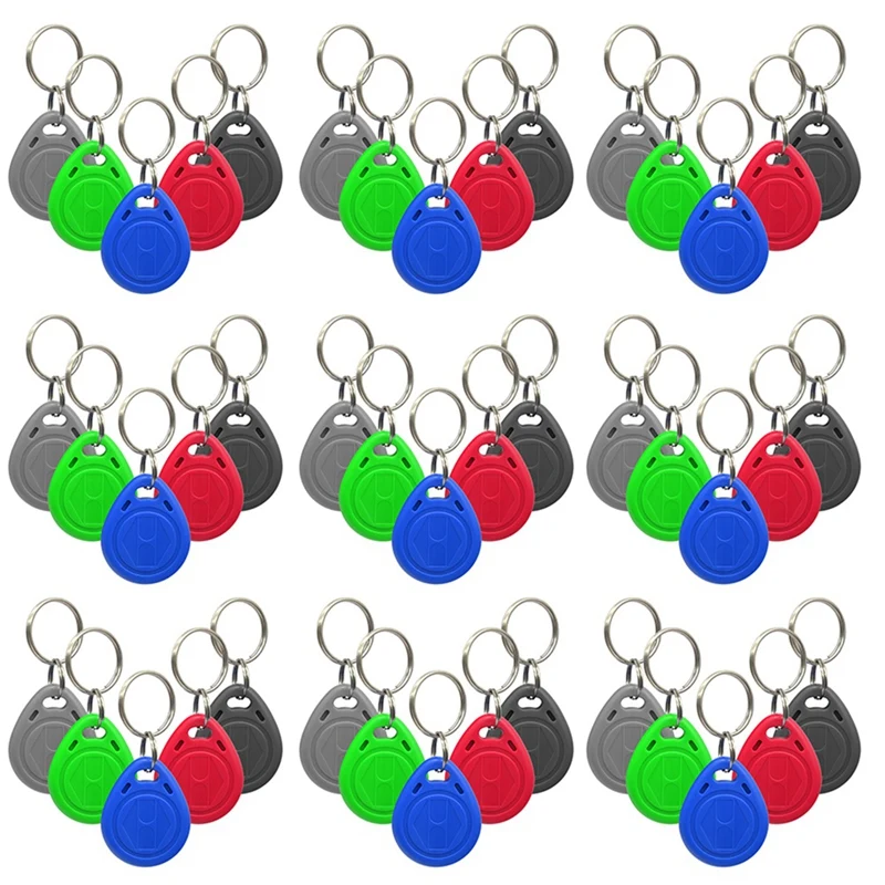 

50Pcs 125Khz T5577 EM4305 Keyfobs Rewritable RFID Tag Copy Access Card ID Token Ring Cloner Keychain Random Color