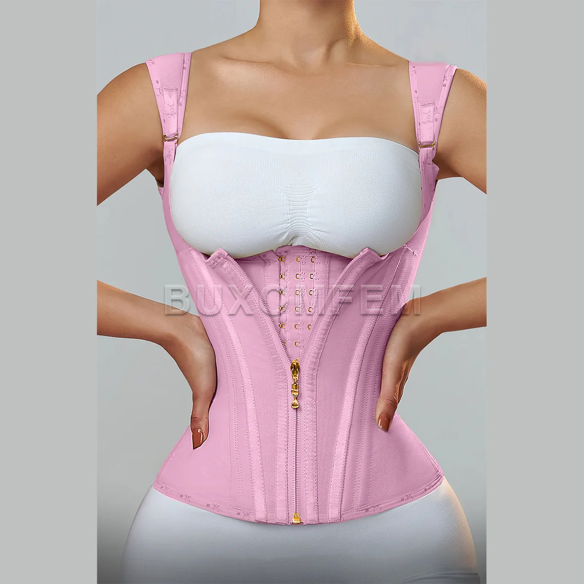 Fajas Colombians Girdles with Row Buckle and Zipper Unique Postpartum BBL Corset Binder Waist Body Shaper for Women Post Surgery