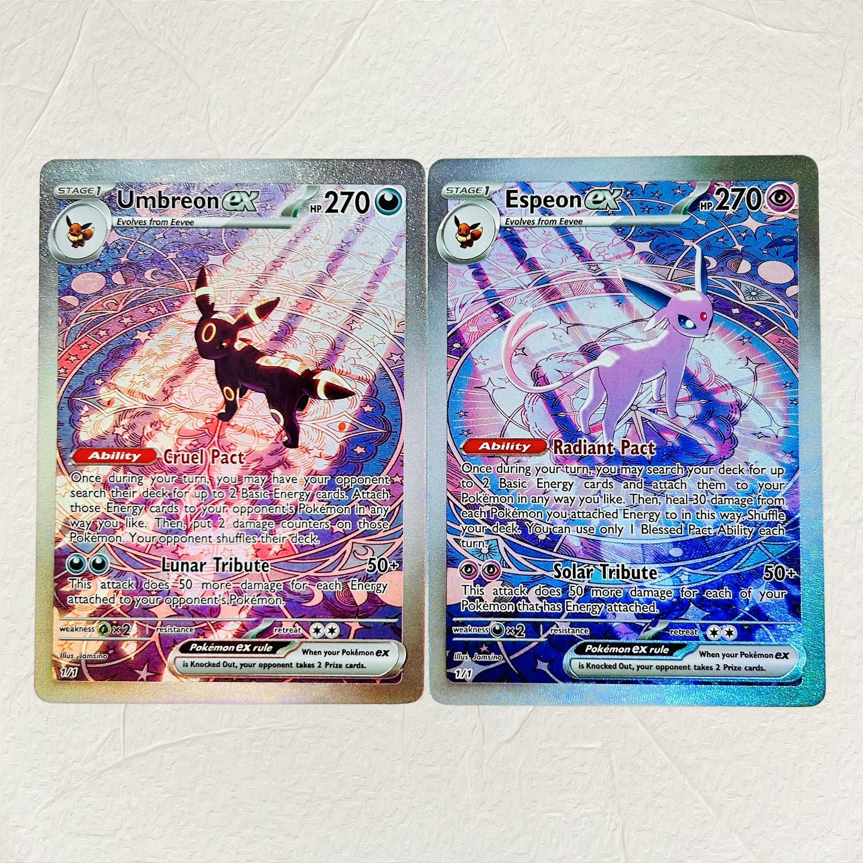 DIY Umbreon Espeon 2Pcs ex Foil Texture Cards English Version Collectible Grade Premium Anime Collection Cards