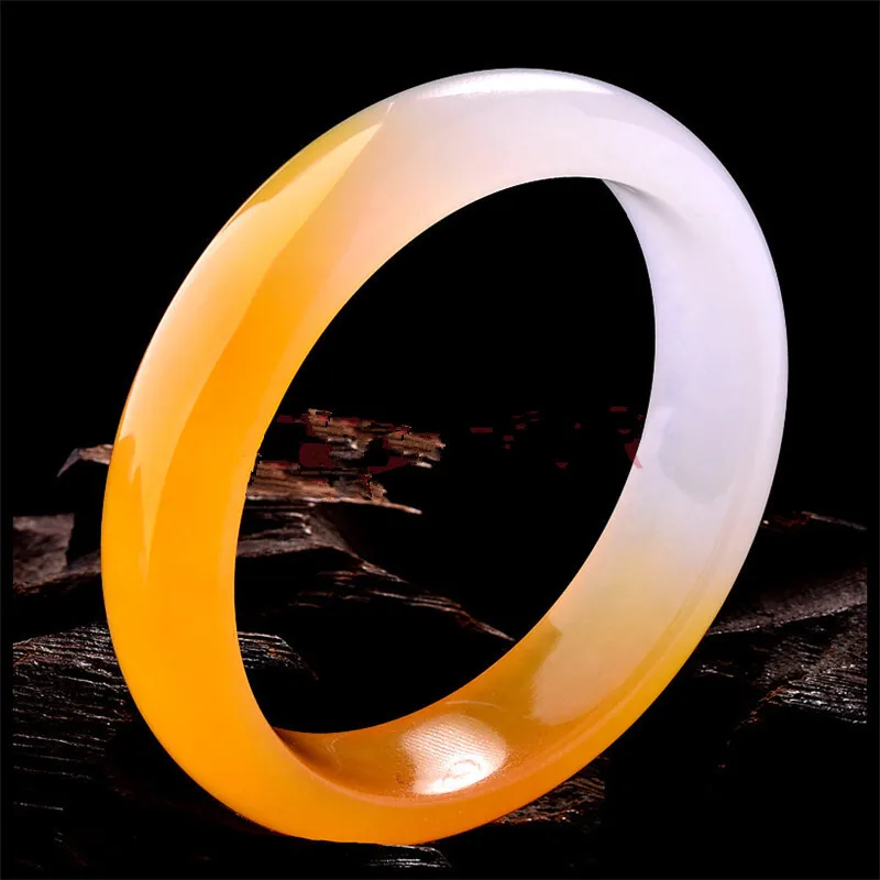 Huanglong , white and half yellow, translucent quartzite jade bracelet for women