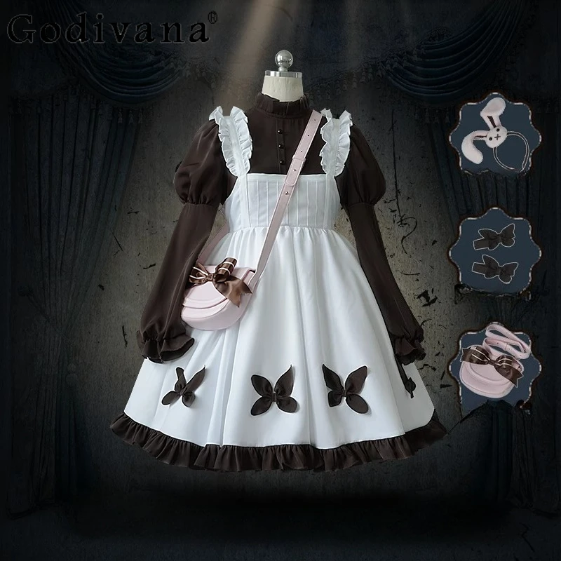 Disfraces de sirvienta para niña, vestido de uniforme blanco y negro a la moda, conjunto completo de diadema para mujer, accesorios para bolso, trajes de vestir
