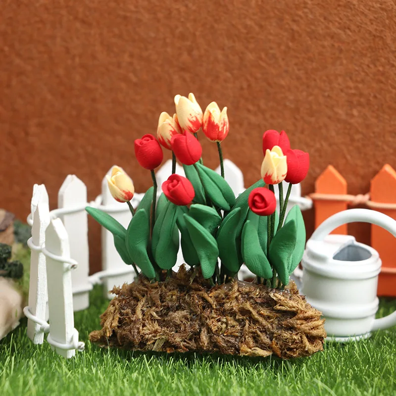 

1:12 Dollhouse Miniature Furniture - Artificial Tulip Clay Flower Bouquet for Micro Scene Decoration