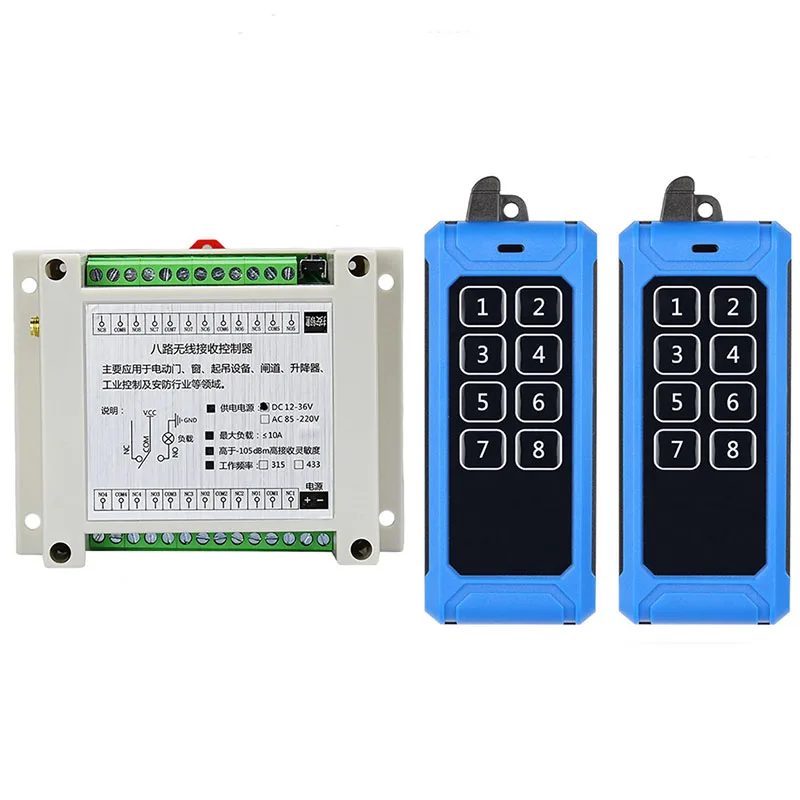 

433MHZ DC 12V 24V 36V 8 CH Channels 8CH Relay RF Wireless Remote Control Switch Remote Control System Receiver Transmitter